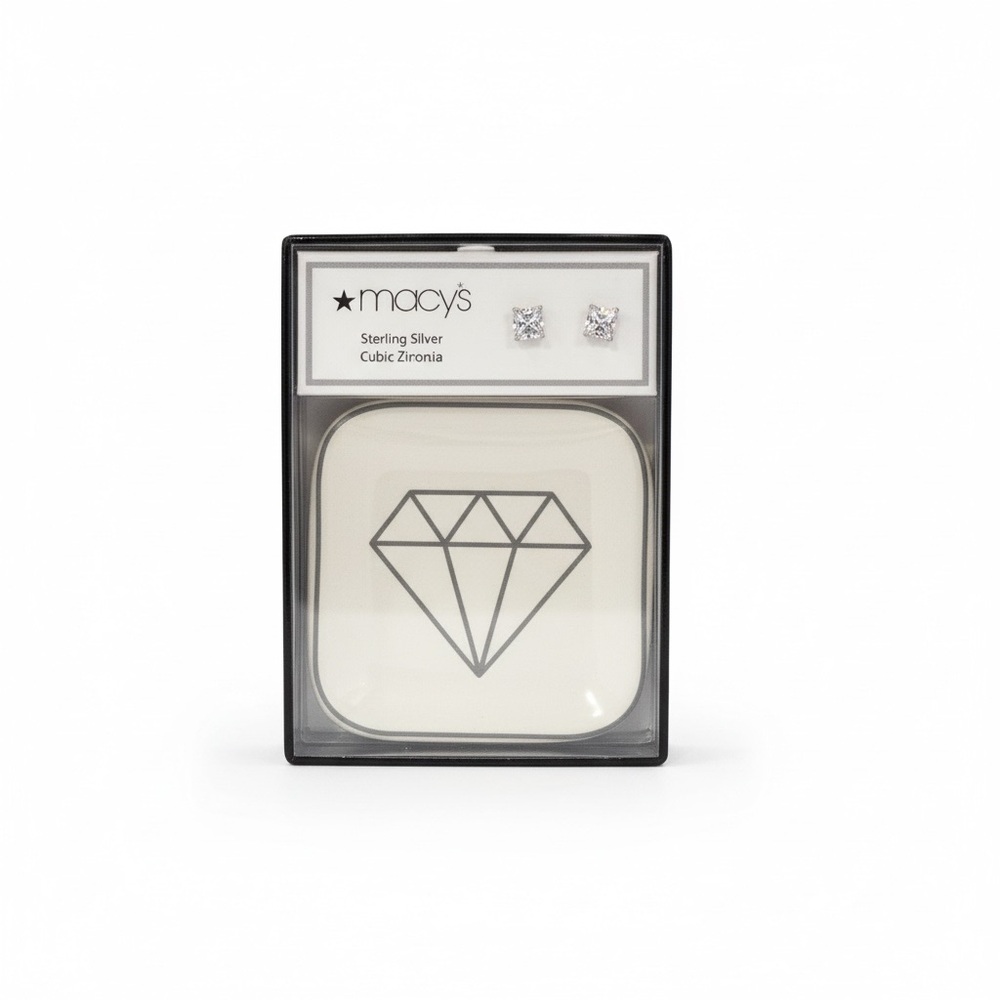 NWT‎ Macy's Sterling Silver Emerald Cut Cubic Zirconia Earrings Gift Set Classic